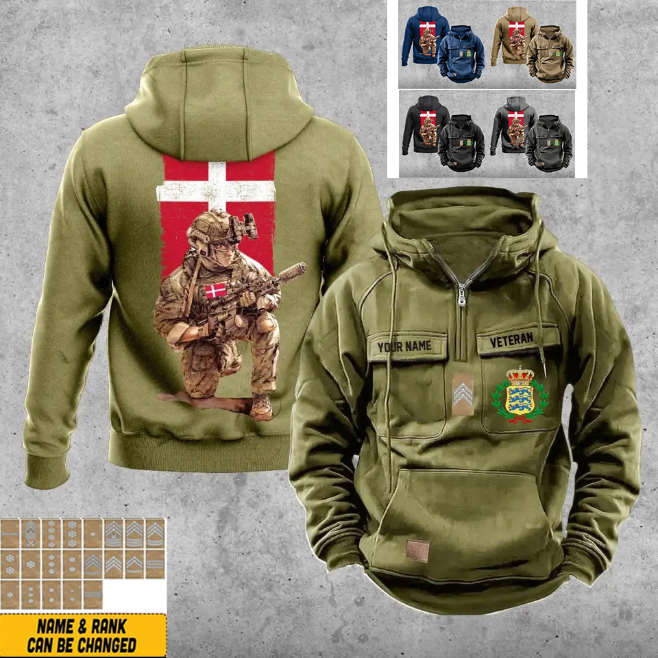 Personalisierter Dänemark Soldat/Veteran Vintage Kapuzenpullover Allover bedruckt - 21062402QA