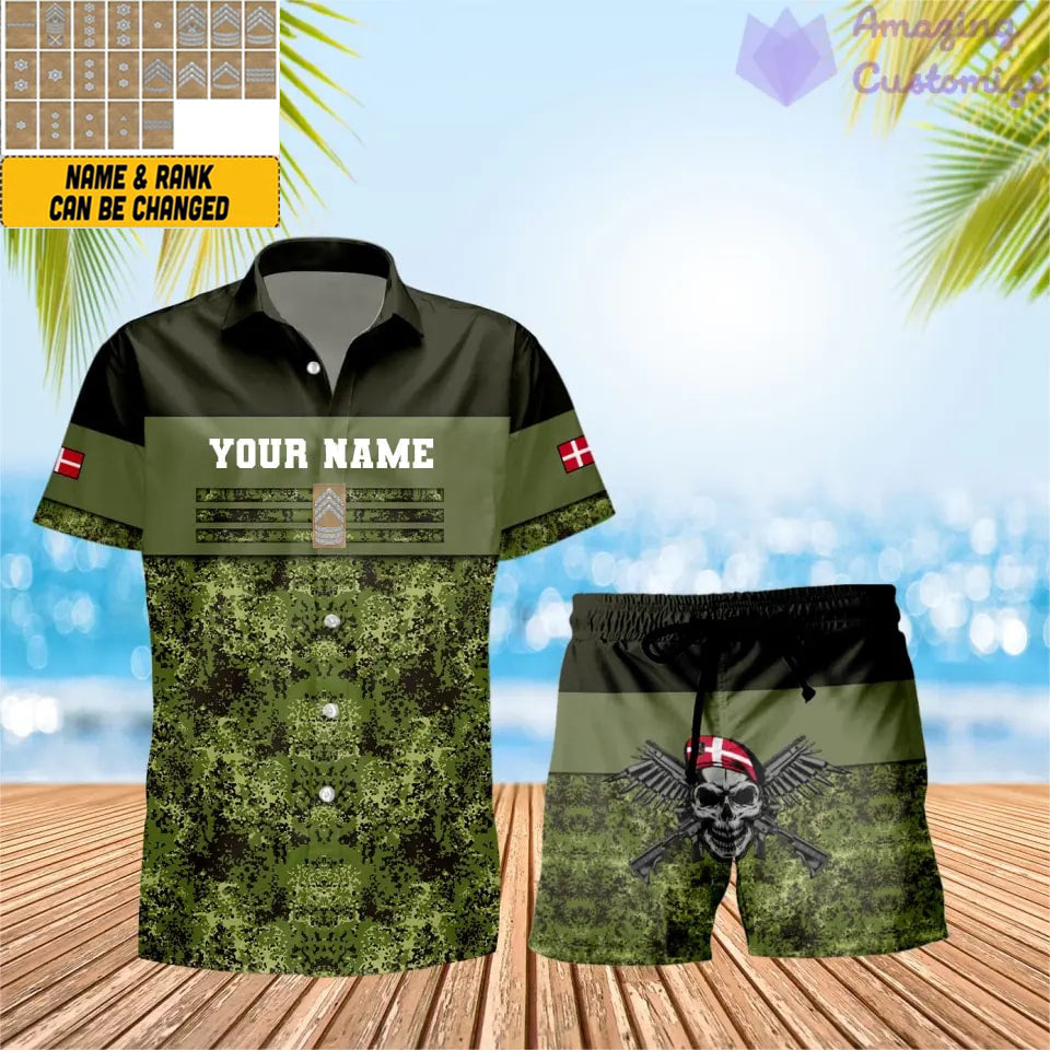 Personalisiertes dänisches Soldaten-/Veteranen-Tarnmuster mit Rangkombination Hawaiihemd + Shorts 3D-Druck – 1201240001QA