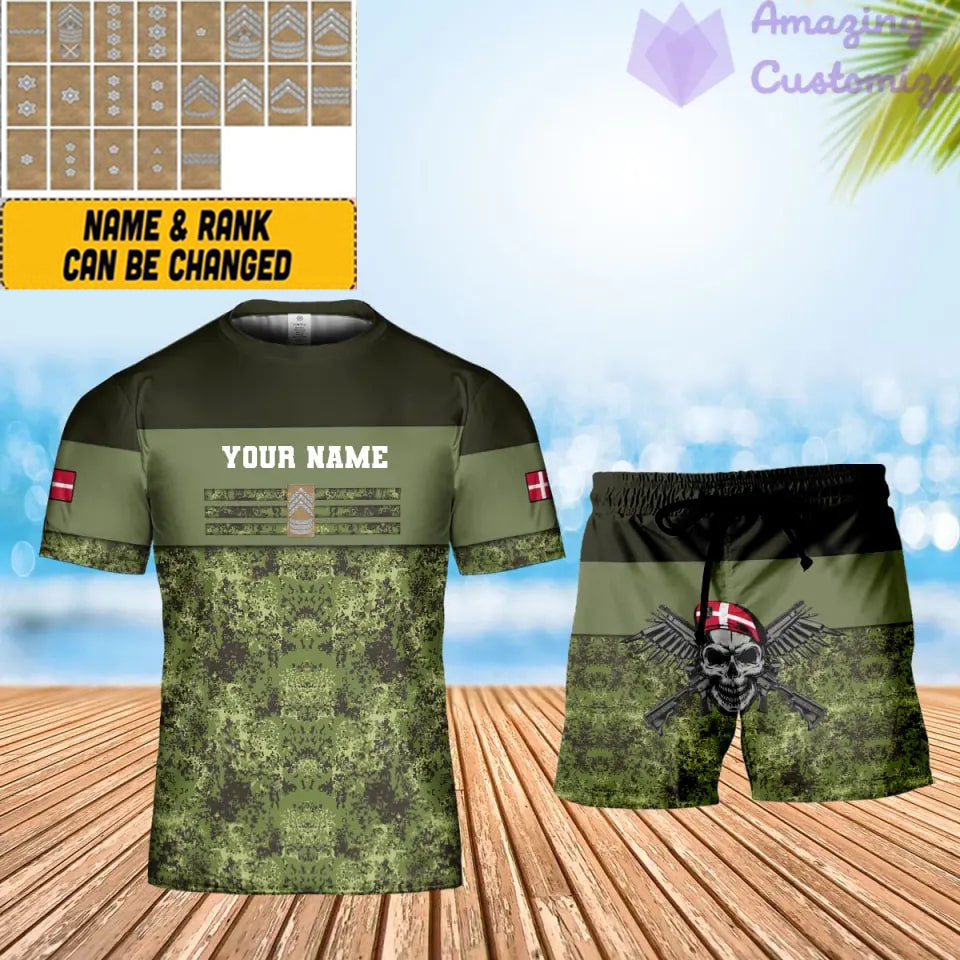 T-shirt personnalisé avec camouflage soldat/vétéran du Danemark avec nom et grade combinés + short imprimé en 3D -1201240001QA