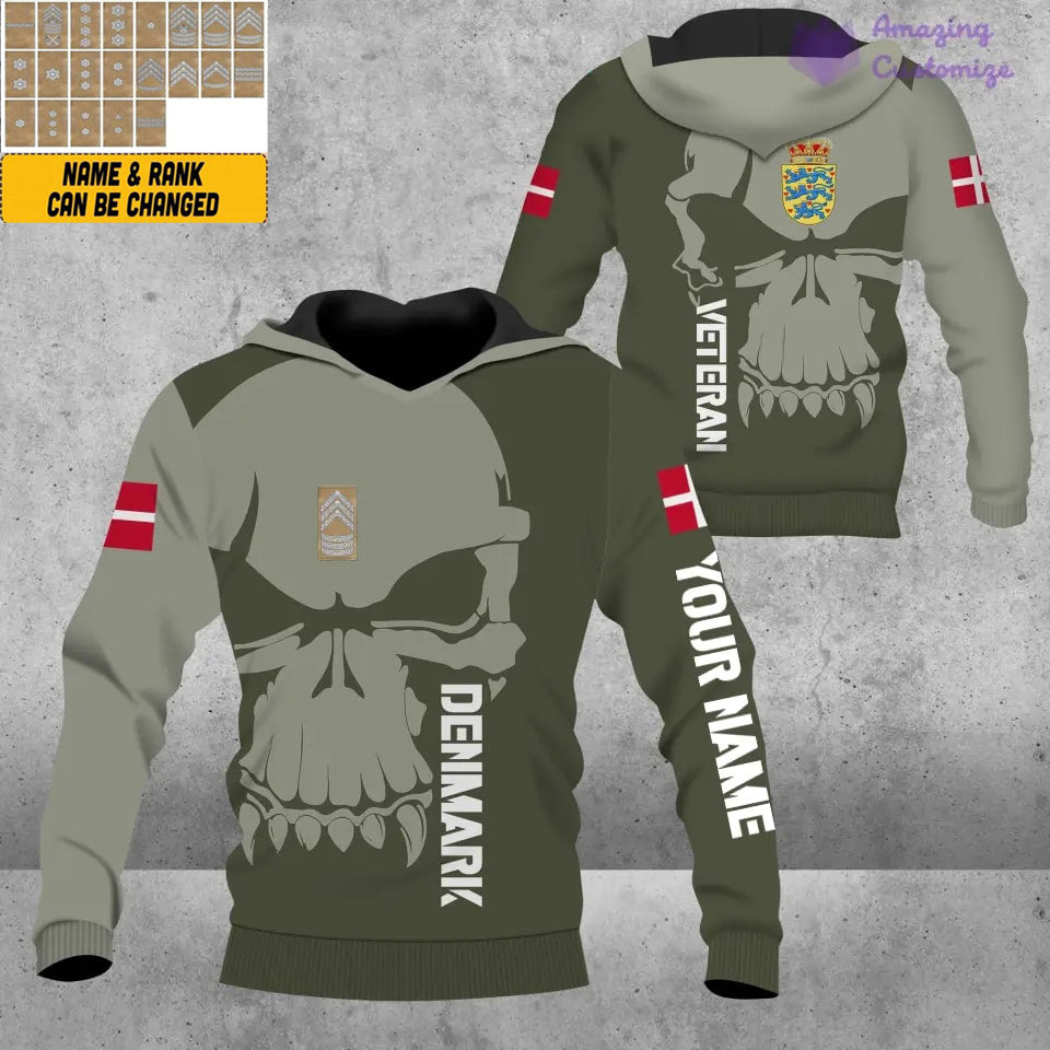 Personalisierter Kapuzenpullover mit 3D-Druck für dänische Soldaten/Veteranen im Camouflage-Muster mit Namen und Rang – 17080416