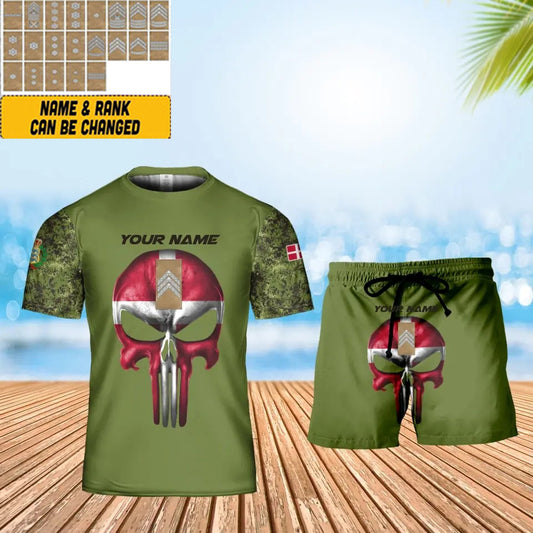Personalized Denmark Soldier/ Veteran Camo With Name And Rank Combo T-Shirt + Short 3D Printed -28052401QA