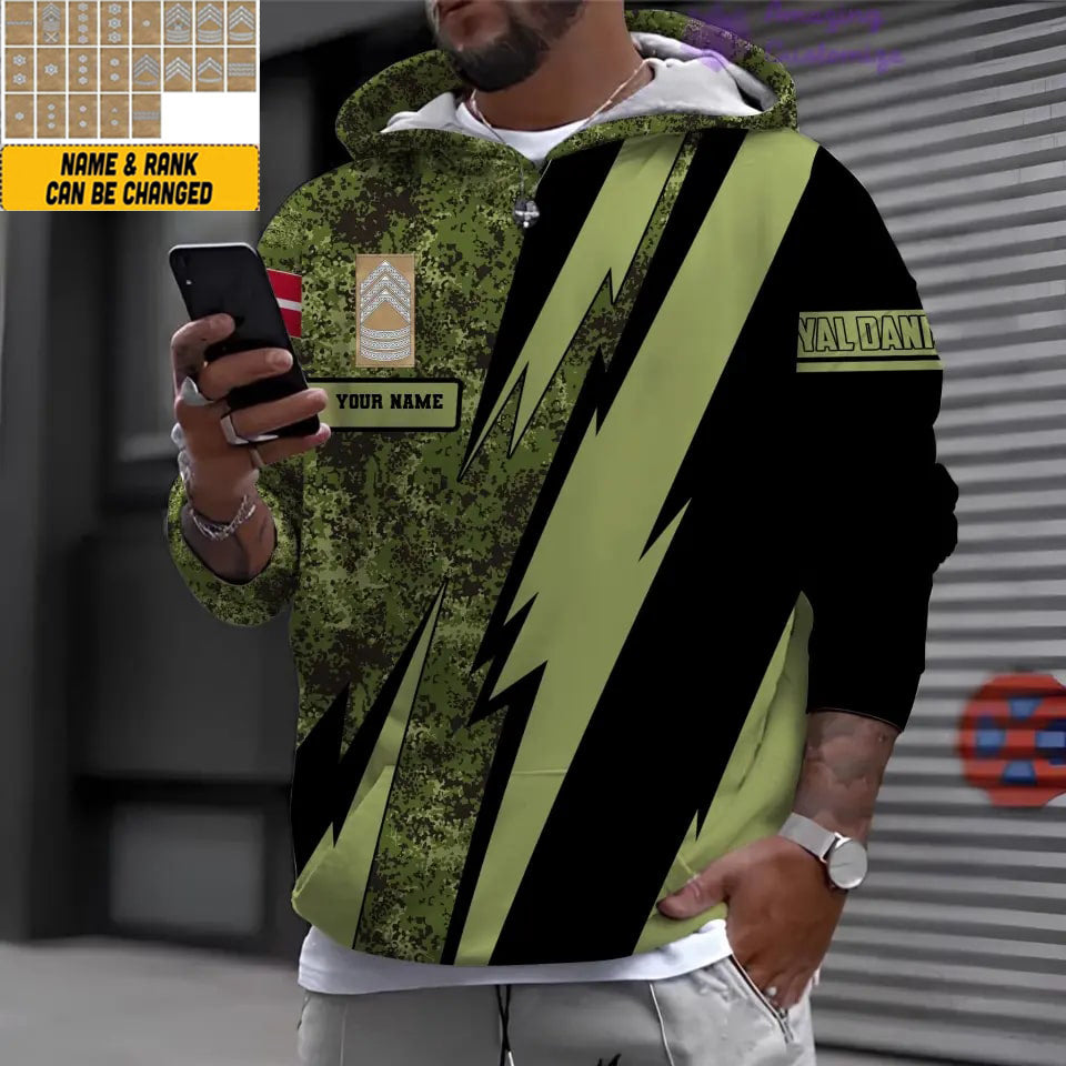 Sweat à capuche personnalisé avec camouflage soldat/vétéran du Danemark avec nom et grade imprimé en 3D - 17095968