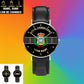 Personalized Denmark Soldier/ Veteran With Name And Rank Black Stitched Leather Watch - 17097696 - Gold Version