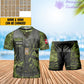 T-shirt personnalisé avec camouflage soldat/vétéran du Danemark avec nom et grade combinés + short imprimé en 3D -22042401QA