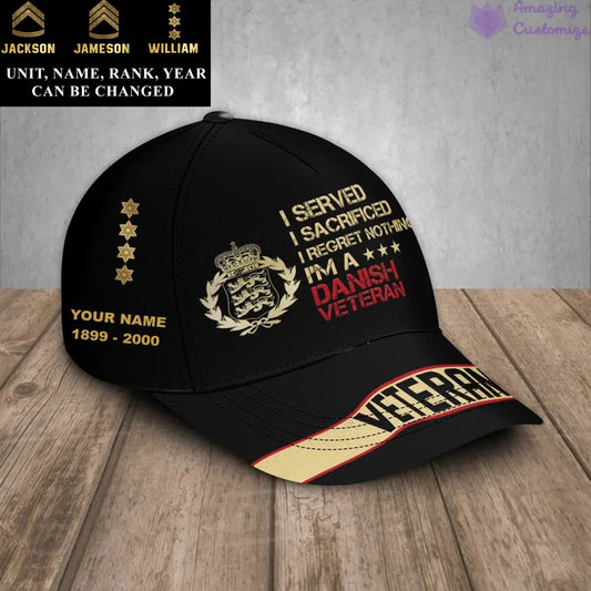 Personalized Rank, Year And Name Denmark Soldier/Veterans Camo Baseball Cap - 17167680