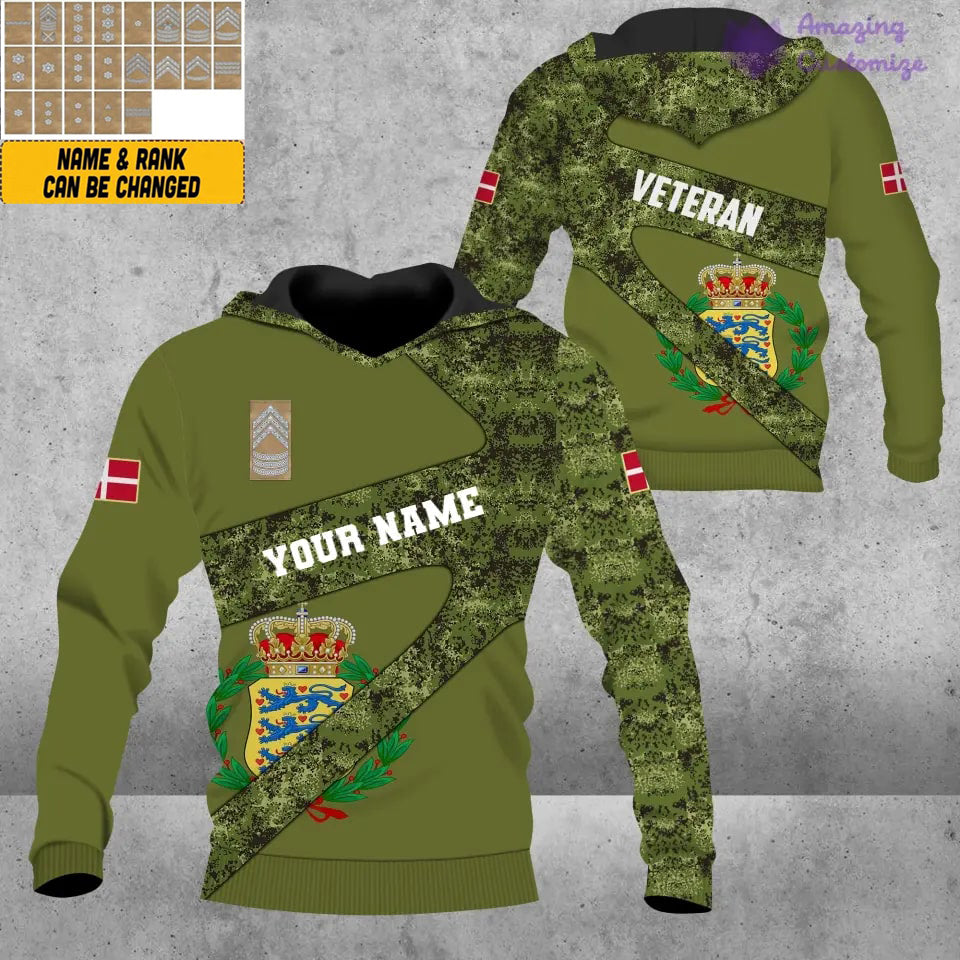 Sweat à capuche personnalisé avec camouflage soldat/vétéran du Danemark avec nom et grade imprimé en 3D - 17062272