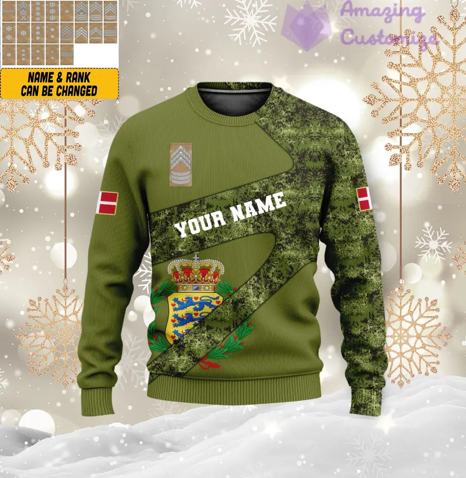 Pull moche personnalisé avec camouflage soldat/vétéran du Danemark avec nom et grade imprimé en 3D - 2601240001