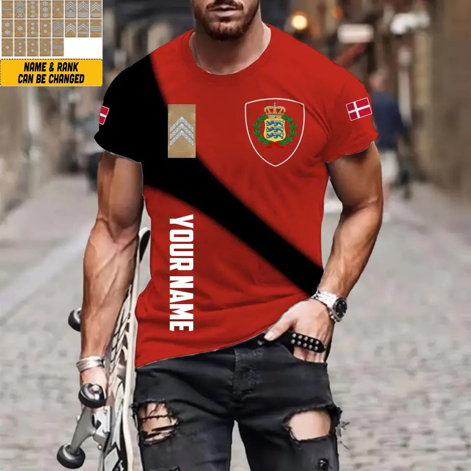 T-shirt personnalisé soldat/vétéran du Danemark avec nom et grade imprimé en 3D - 08042401QA