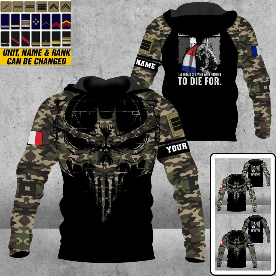 Sweat à capuche personnalisé avec nom et grade de soldat/vétéran de la France imprimé en 3D - 16939584