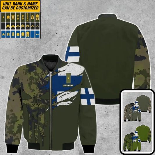 Personalisierter Kapuzenpullover mit Camouflage-Muster für finnische Soldaten/Veteranen mit Namen und Rang – 0512230001