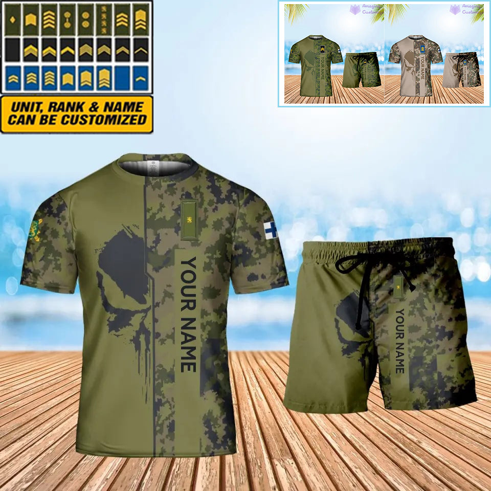 T-shirt personnalisé avec camouflage soldat/vétéran finlandais avec nom et grade + short imprimé en 3D - 10052401QA