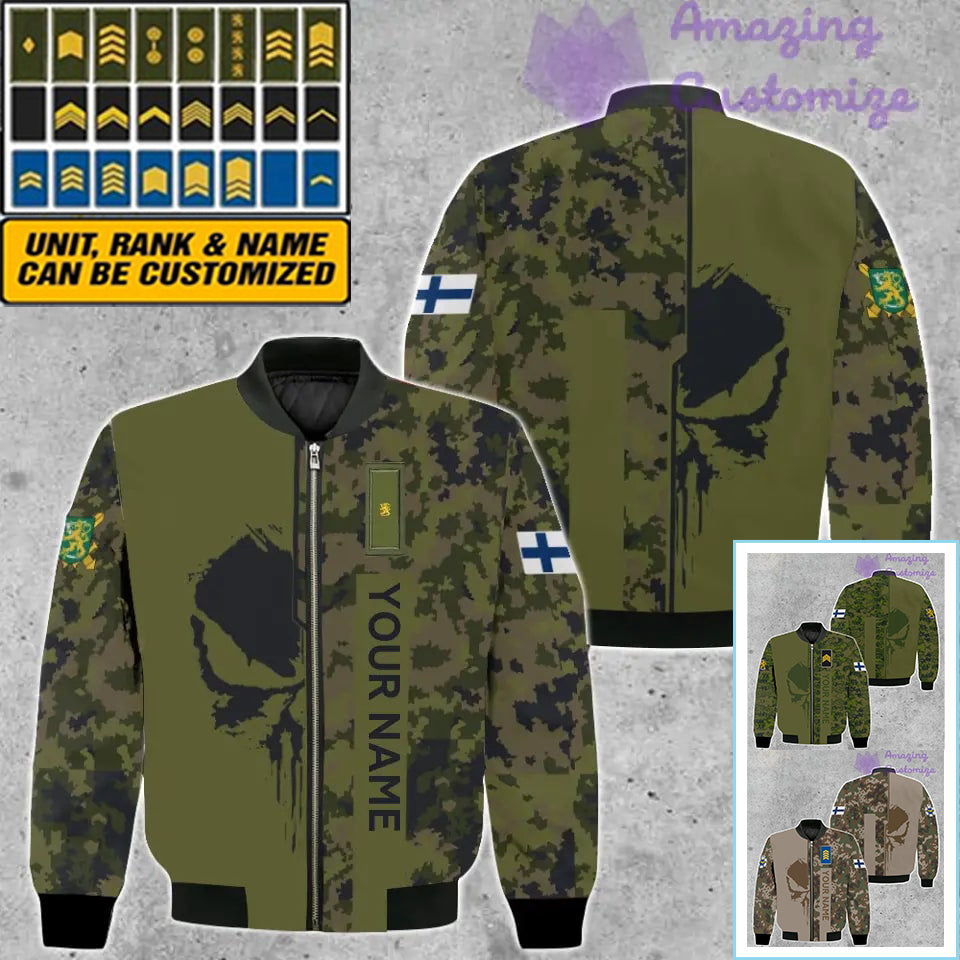 Veste de bombardier personnalisée avec camouflage soldat/vétéran finlandais avec nom et grade, imprimée en 3D - 10052401QA