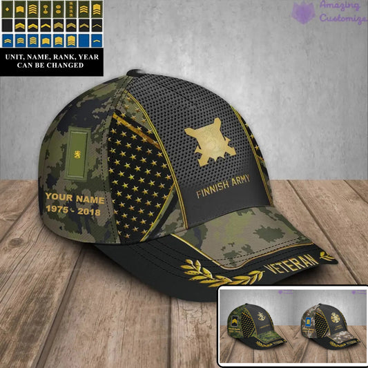 Baseballkappe mit Camouflage-Muster für finnische Soldaten/Veteranen mit Rang, Jahr und Namen – 22052401QA