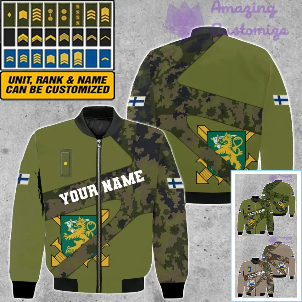 Veste de bombardier personnalisée avec camouflage soldat/vétéran finlandais avec nom et grade, imprimée en 3D - 300124QA