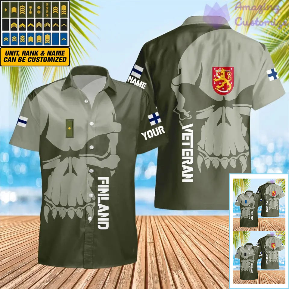 T-shirt Hawaï personnalisé avec camouflage soldat/vétéran finlandais avec nom et grade imprimé en 3D - 1602240001