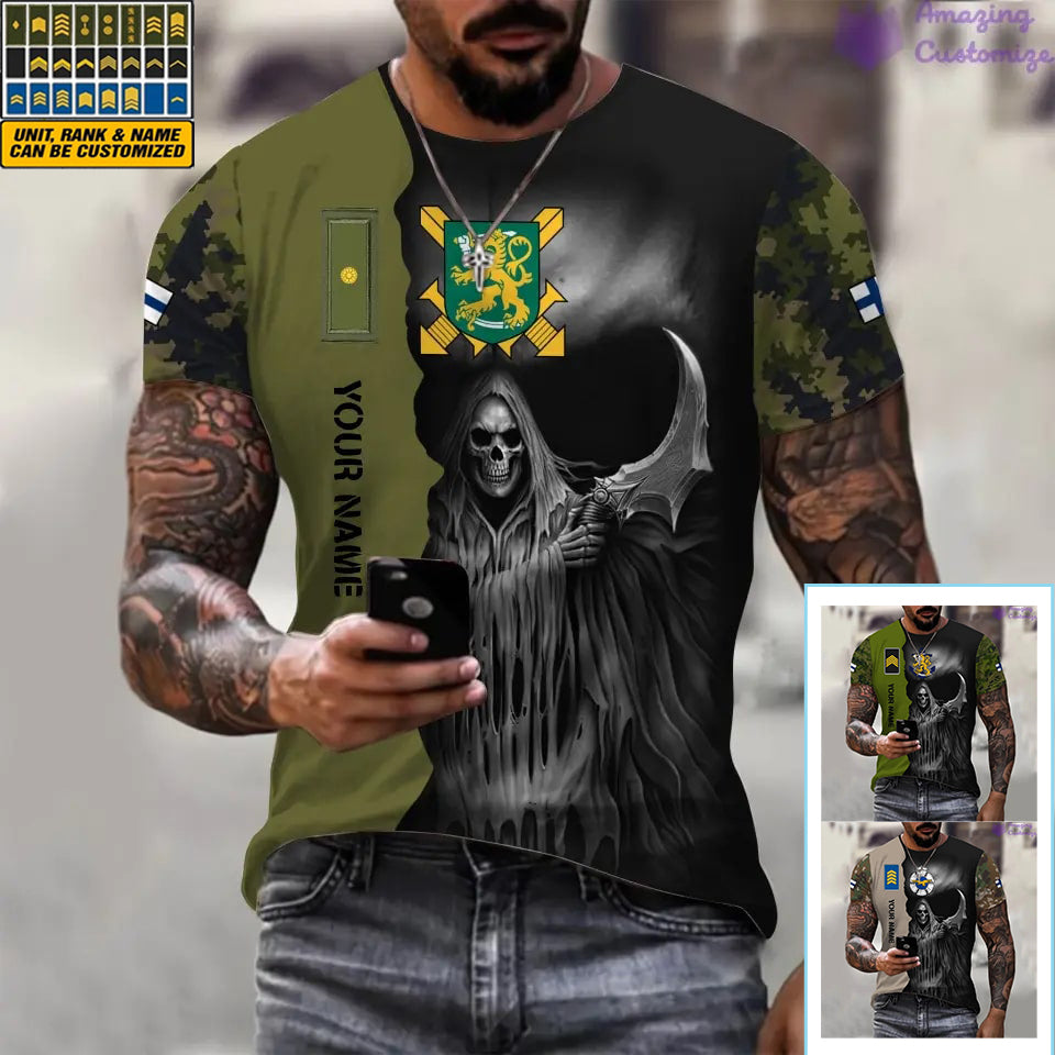 T-shirt personnalisé avec camouflage soldat/vétéran finlandais imprimé en 3D avec nom et grade - 2601240001QA