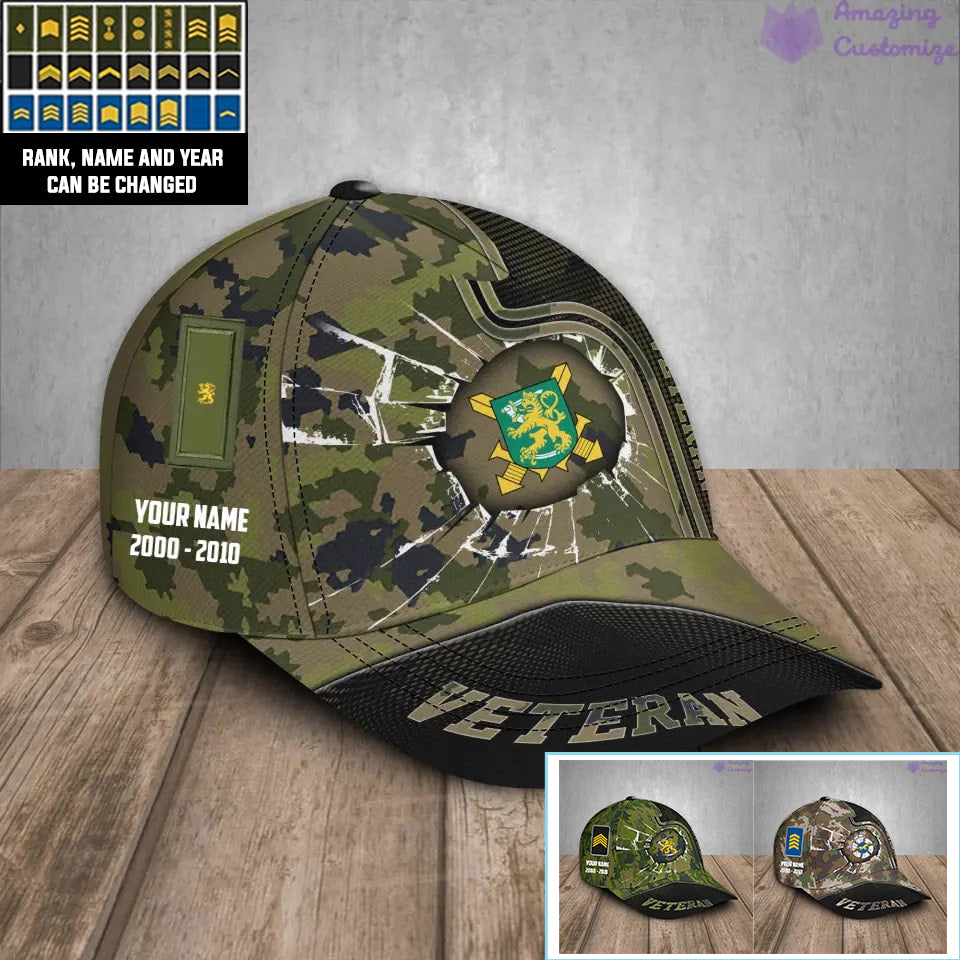 Casquette de baseball camouflage personnalisée avec rang, année et nom pour soldat/vétéran finlandais - 30052401QA