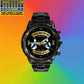 Personalized Finland Soldier/ Veteran With Name and Rank Black Stainless Steel Watch - 17146944- Gold Version