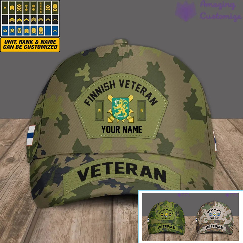 Personalized Rank And Name Finland Soldier/Veterans Camo Baseball Cap - 30052402QA