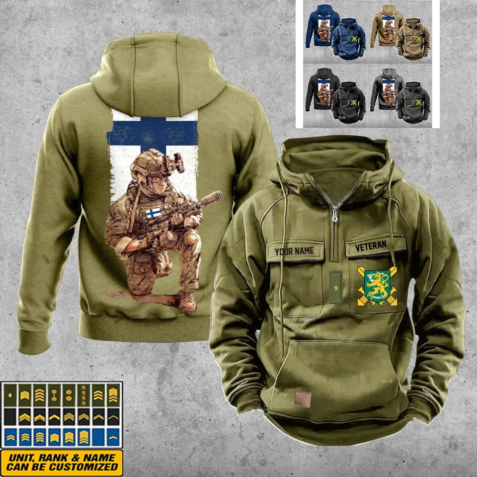 Sweat à capuche vintage personnalisé soldat/vétéran finlandais imprimé sur toute la surface - 21062402QA