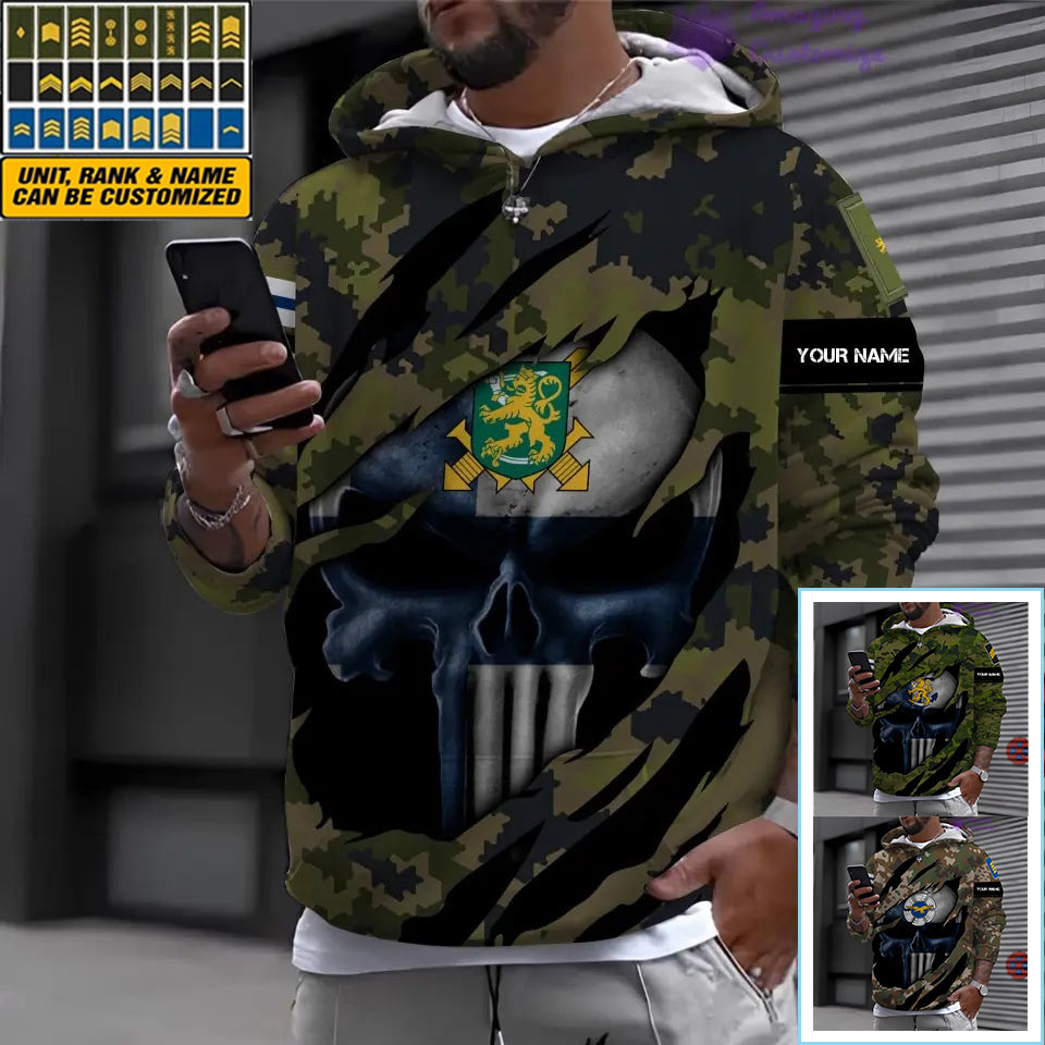 Sweat à capuche personnalisé avec camouflage soldat/vétéran finlandais avec nom et grade imprimé en 3D - 1712534401