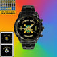 Personalized Finland Soldier/ Veteran With Name And Rank Black Stainless Steel Watch - 17098560 - Gold Version