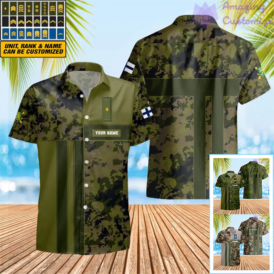 Personalisierter finnischer Soldat/Veteranen-Tarnanzug mit Namen und Rang, Hawaii-Aufdruck – 07052401QA