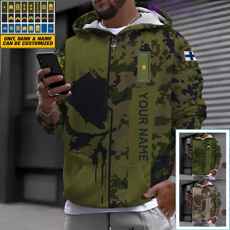 Sweat à capuche personnalisé avec camouflage soldat/vétéran finlandais avec nom et grade imprimé - 17152992