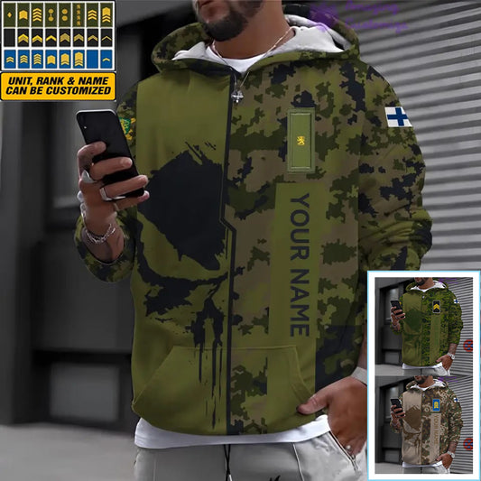 Sweat à capuche personnalisé avec camouflage soldat/vétéran finlandais avec nom et grade imprimé - 17152992