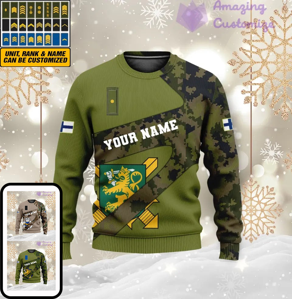 Pull moche personnalisé avec camouflage soldat/vétéran finlandais avec nom et grade imprimé en 3D - 3001240001