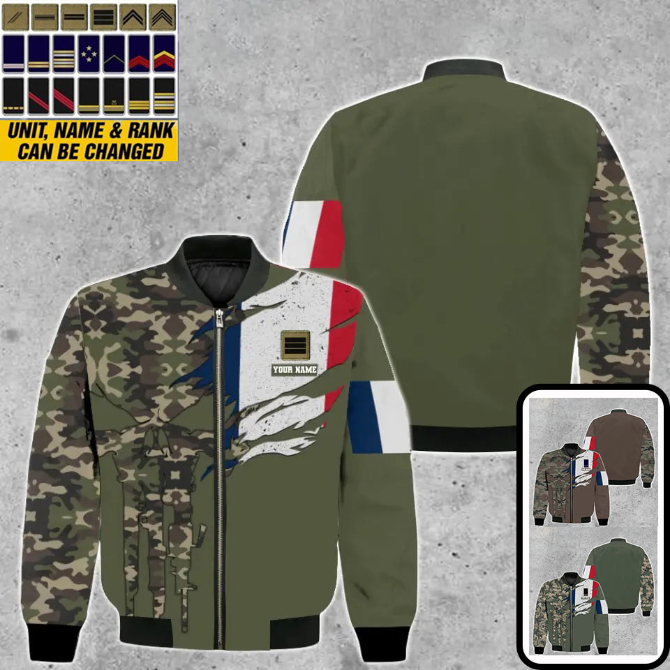 Personalisierter Kapuzenpullover mit Camouflage-Muster für französische Soldaten/Veteranen mit Namen und Rang – 0512230001