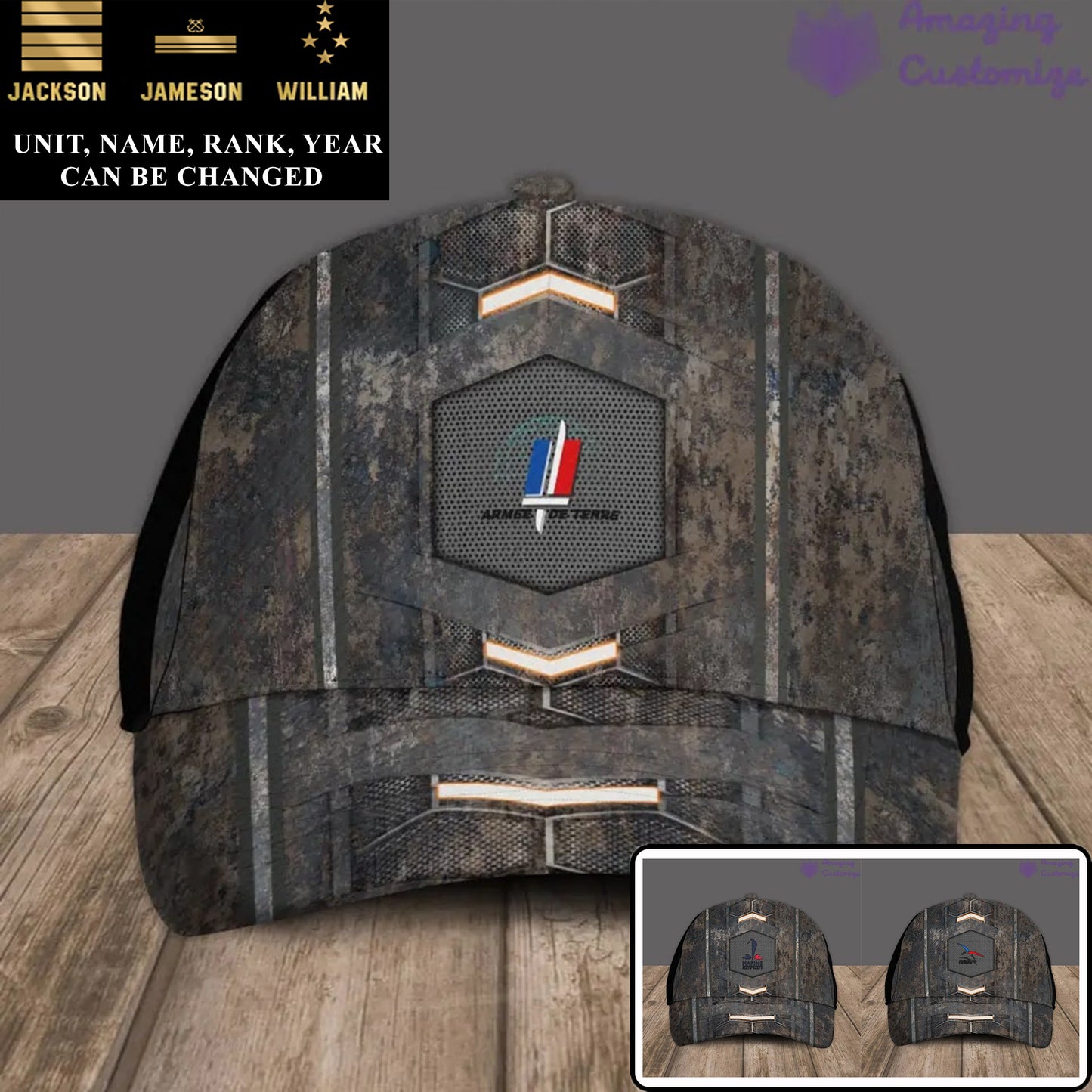 Casquette de baseball camouflage personnalisée avec grade, année et nom pour soldat/ancien combattant français - 17177184