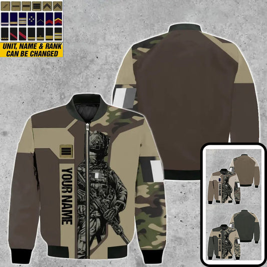 Personalisierte Bomberjacke mit Camouflage-Muster für französische Soldaten/Veteranen mit Namen und Rang, 3D-Druck – 1909230001