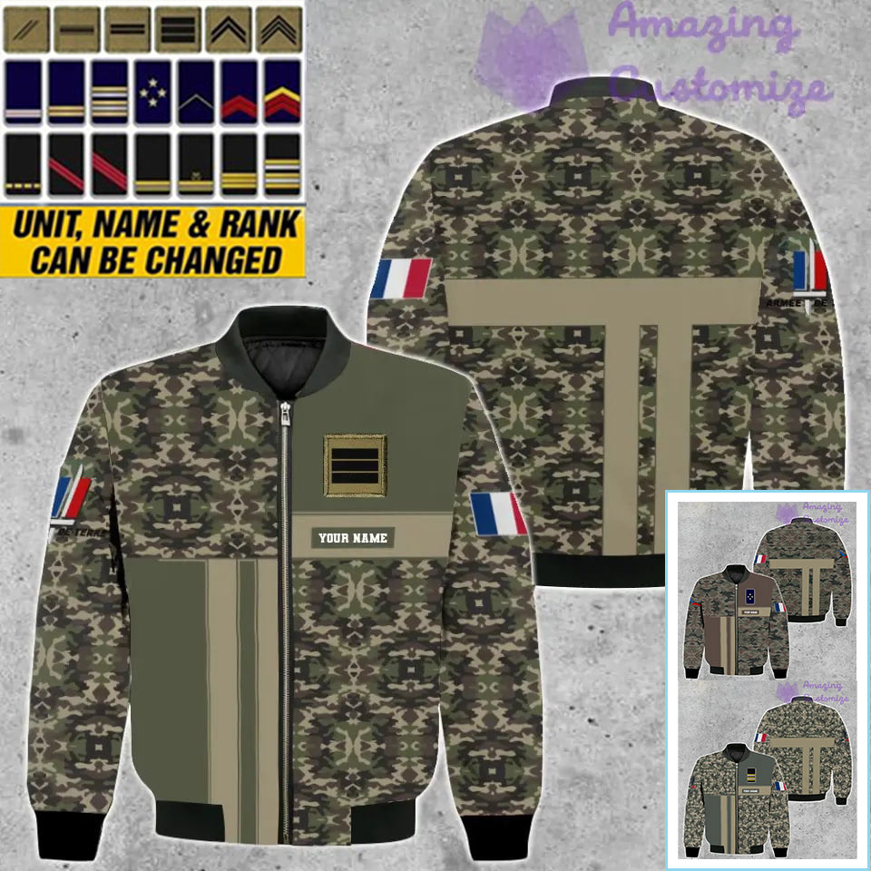 Veste de bombardier personnalisée avec camouflage soldat/vétéran de la France avec nom et grade, imprimée en 3D - 07052401QA