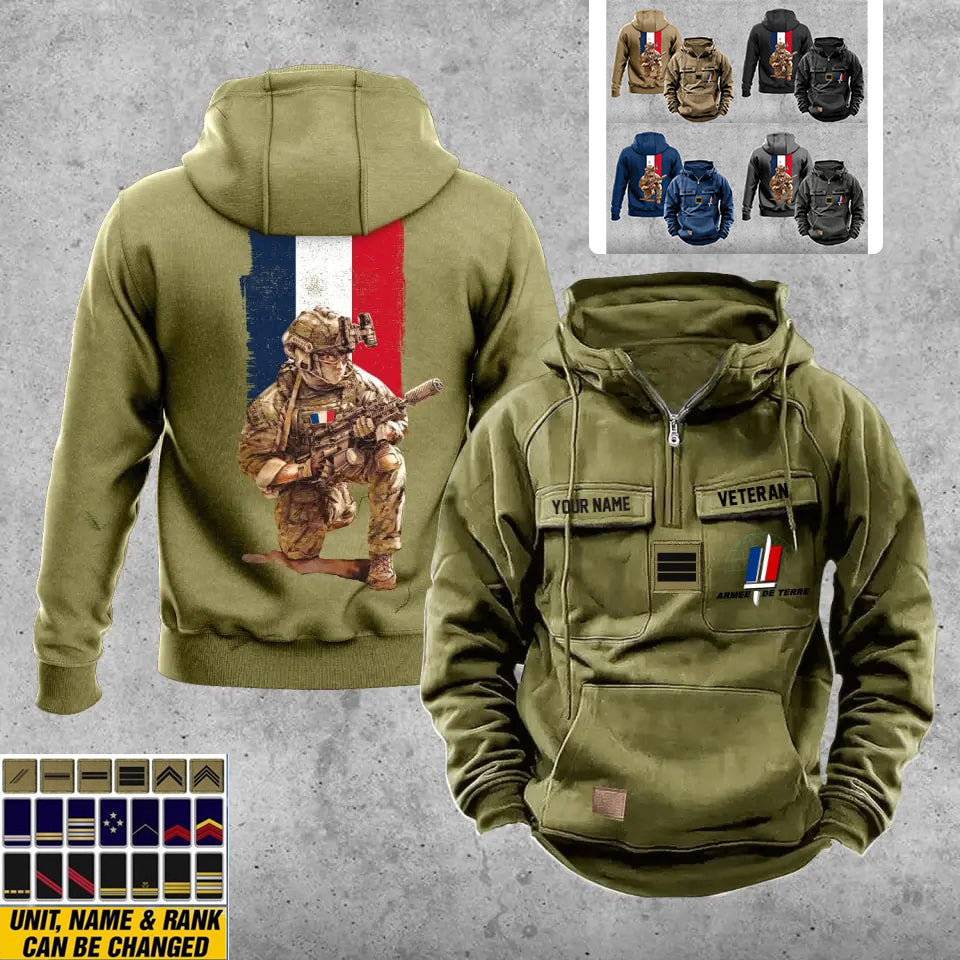 Sweat à capuche vintage personnalisé soldat/vétéran de la France imprimé sur toute la surface - 21062402QA