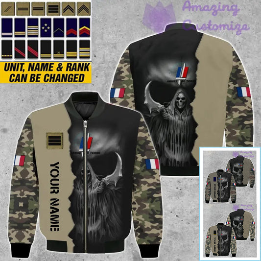 Personalisierte Bomberjacke mit Camouflage-Muster für französische Soldaten/Veteranen mit Namen und Rang, 3D-Druck – 260124QA