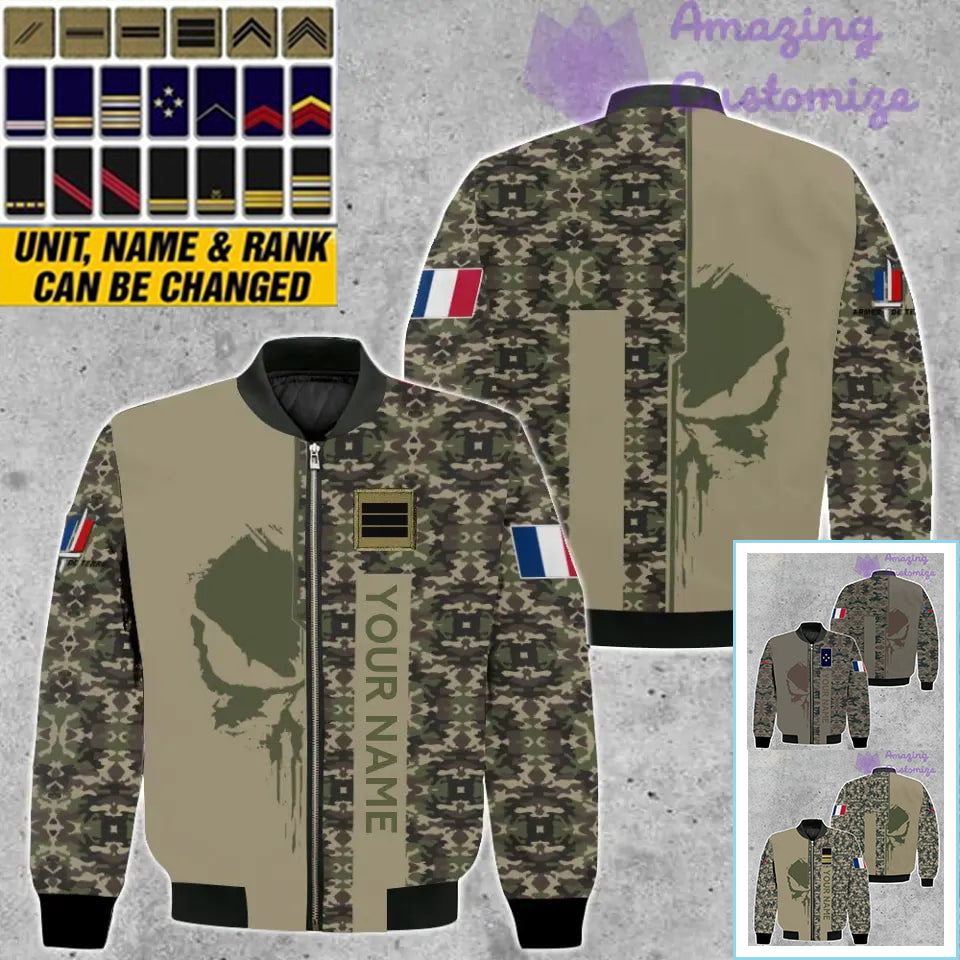 Veste de bombardier personnalisée avec camouflage soldat/vétéran de la France avec nom et grade, imprimée en 3D - 10052401QA