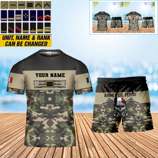 Personalized France Soldier/ Veteran Camo With Name And Rank Combo T-Shirt + Short 3D Printed  - 1112230001QA