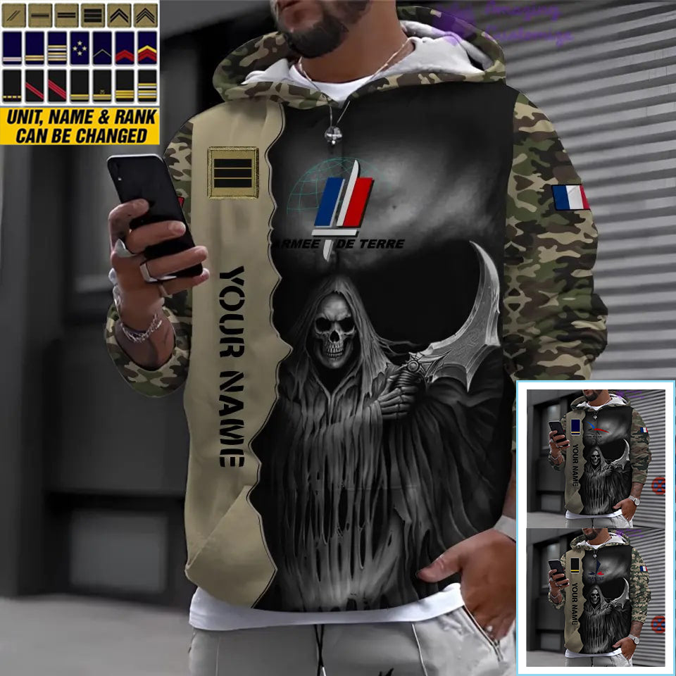 Sweat à capuche personnalisé avec camouflage soldat/vétéran de la France avec nom et grade imprimé en 3D - 17062272