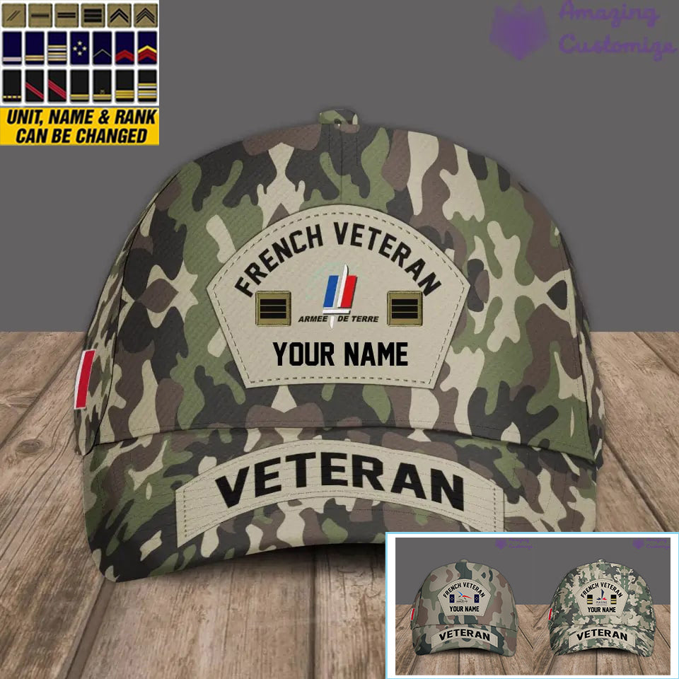 Personalized Rank And Name France Soldier/Veterans Camo Baseball Cap - 1717027201