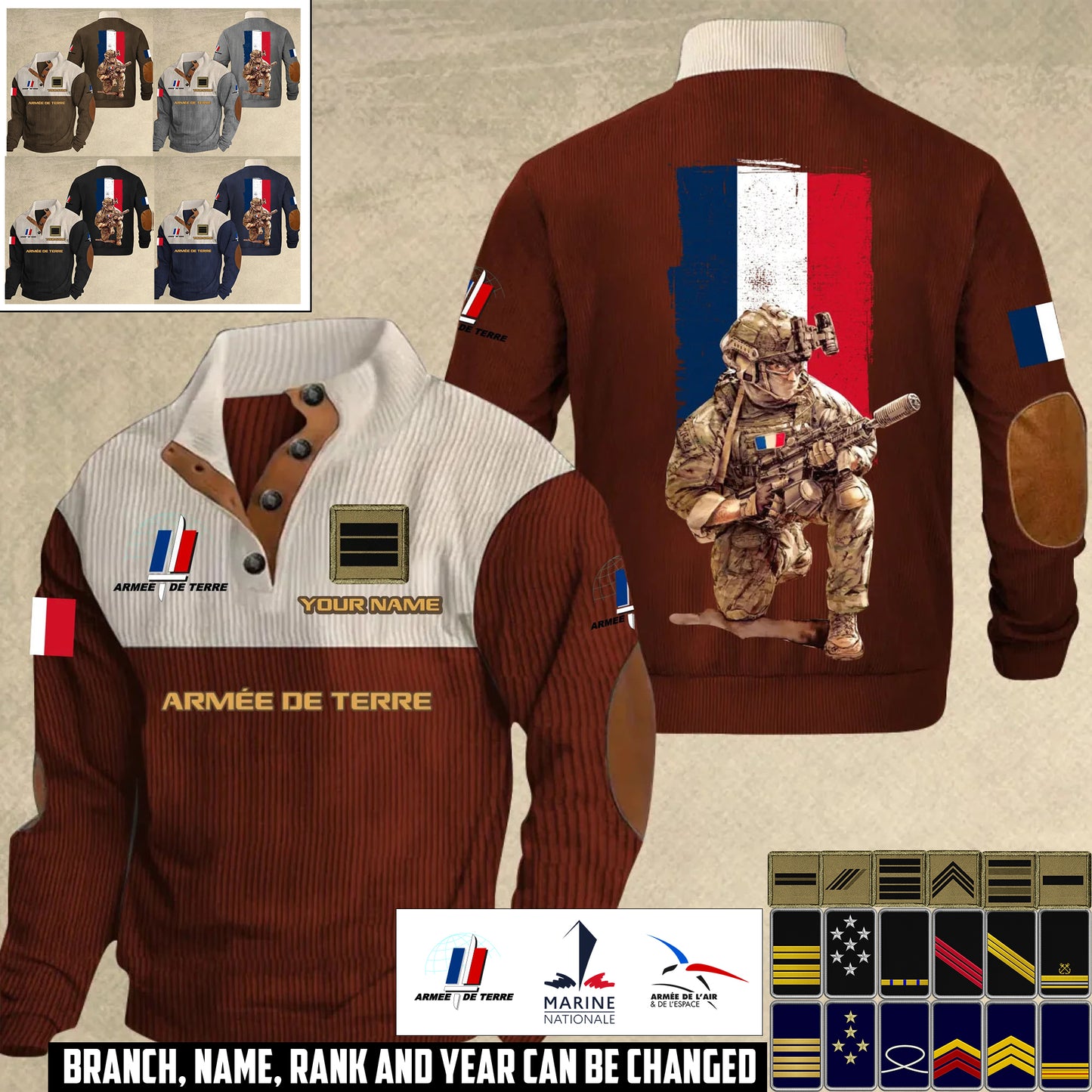 Personalized France Soldier/ Veteran With Name And Rank Sports Sweatshirt - 17412192