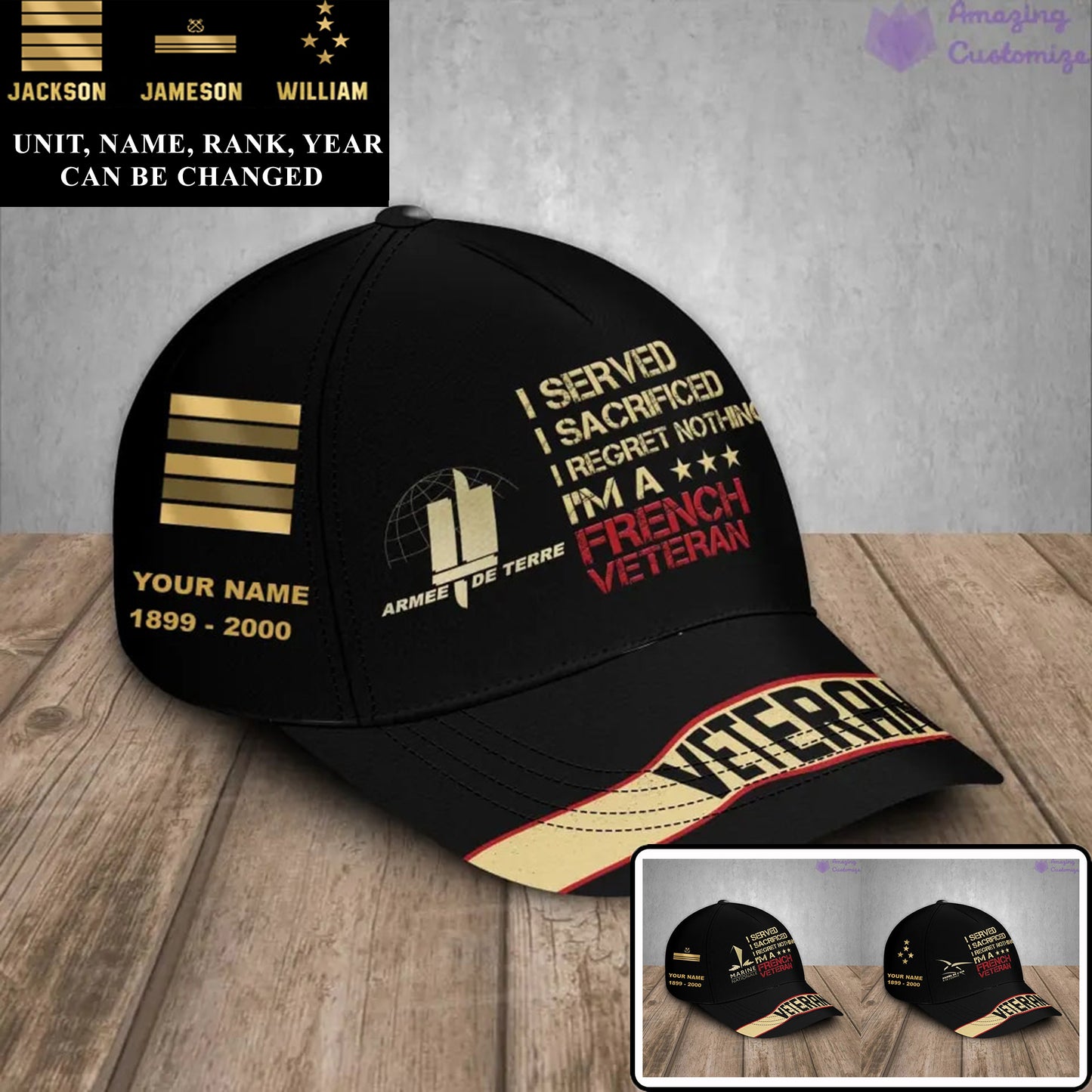 Personalized Rank, Year And Name France Soldier/Veterans Camo Baseball Cap - 17167680