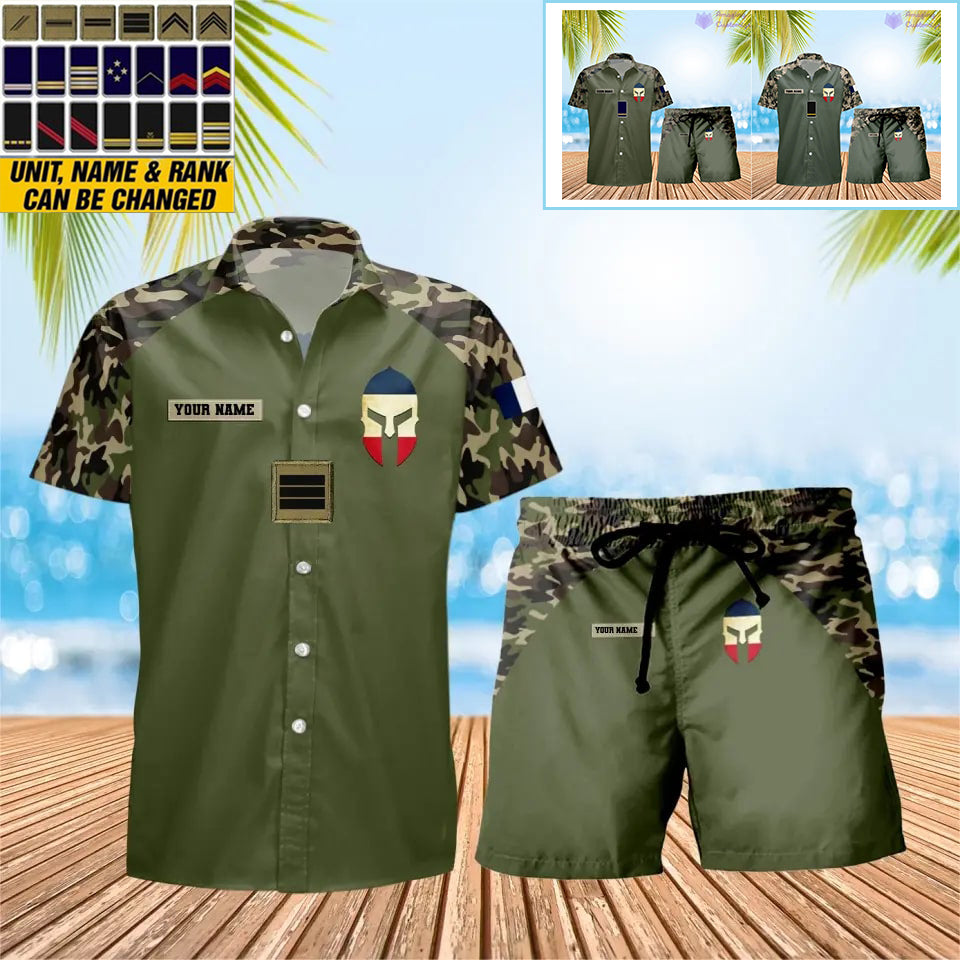 T-shirt Hawaï personnalisé avec camouflage soldat/vétéran de la France et combo de grades + short imprimés en 3D - 0310230005QA