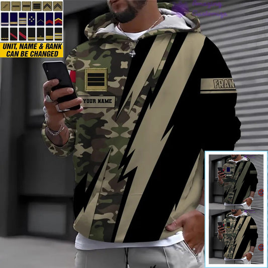 Sweat à capuche personnalisé avec camouflage soldat/vétéran de la France avec nom et grade imprimé en 3D - 17095968