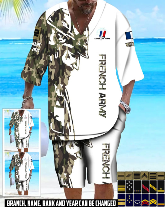 Personalized France Soldier/ Veteran With Name, Year And Rank Combo Top + Bottoms - 17262720