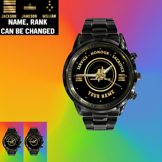 Personalized France Soldier/ Veteran With Name And Rank Black Stainless Steel Watch - 2603240001 - Gold Version