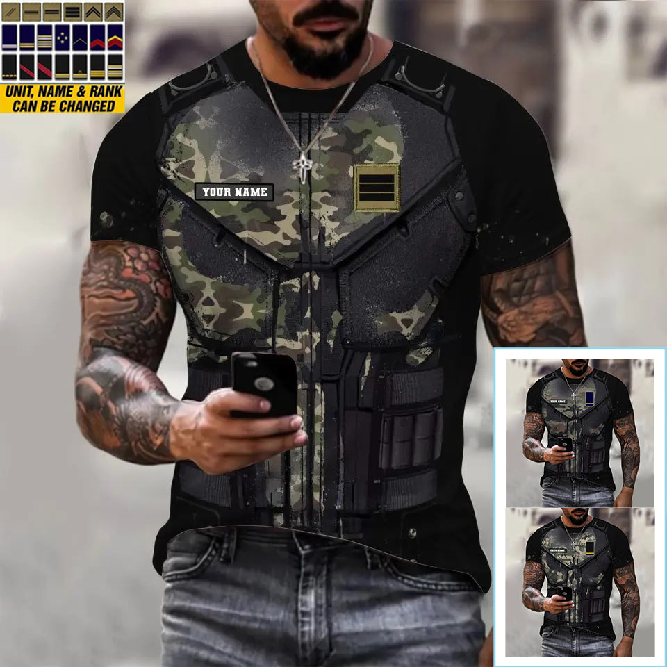 T-shirt personnalisé avec camouflage soldat/vétéran de la France avec nom et grade imprimé en 3D - 0112230001QA