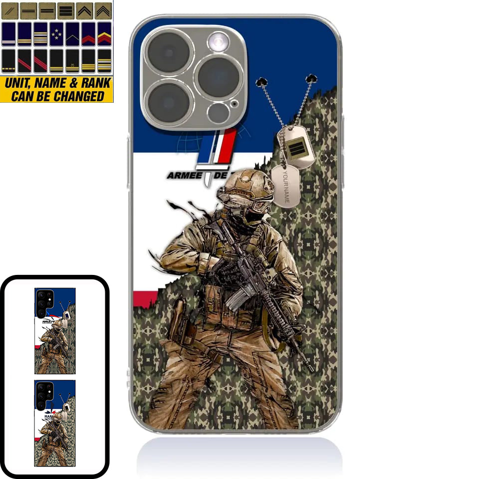 Coque de téléphone personnalisée pour soldat/ancien combattant français avec rang et nom imprimés - 2602240001