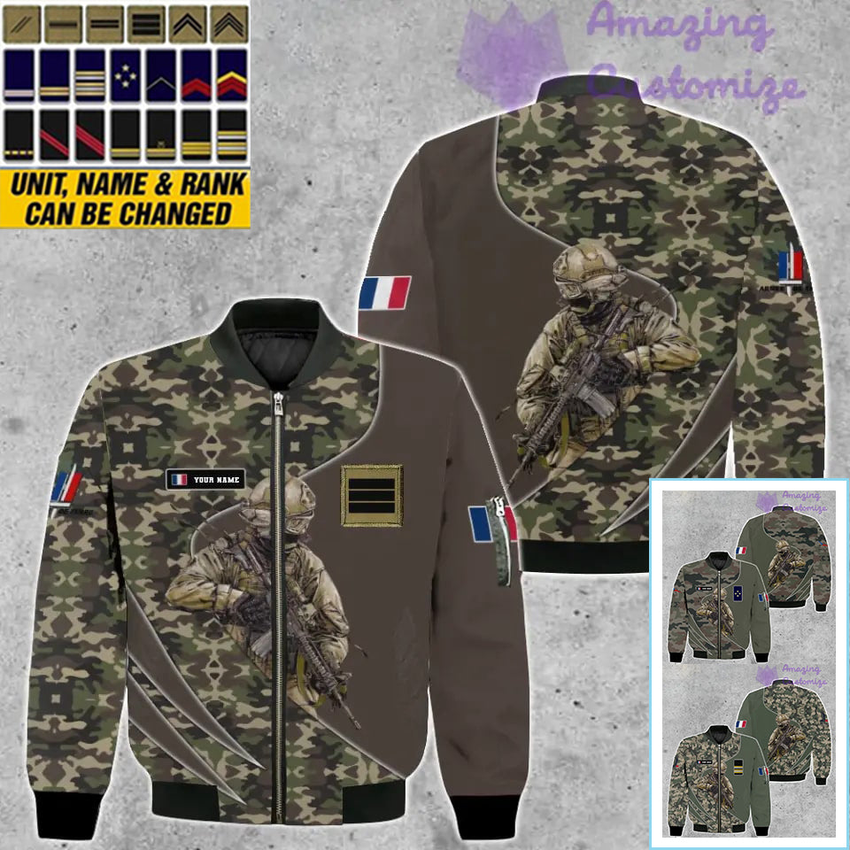 Veste de bombardier personnalisée avec camouflage soldat/vétéran de la France avec nom et grade, imprimée en 3D - 150524QA