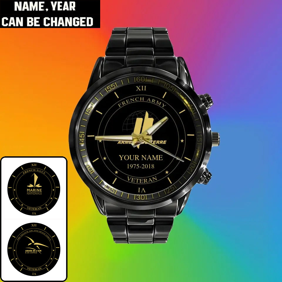 Personalized France Soldier/ Veteran With Name And Year Black Stainless Steel Watch - 1603240001 - Gold Version